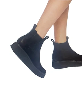 Dolce Vita Anthropologie black leather platform chelsea ankle boots booties 7 - Picture 1 of 5