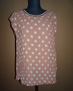 DR2 Old Rose White Polka Dots Pleated Short Sleeves Lined Top Plus Size 1X NWT - Picture 1 of 4