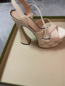 Gucci , GG Embellished Platform Heel Sandals Women Shoes 37/7 - Picture 1 of 9