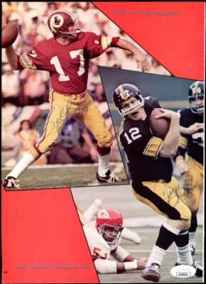 Terry Bradsahaw Kilmer Pastorini Jim Plunkett JSA Signed by 4 8x11 Photo Page - Image 1 of 2