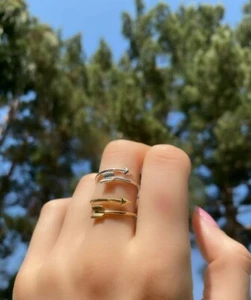 14K Solid Gold Arrow Ring For Women Hunting Archer ring Valentine Jewelry Gift - Picture 1 of 21