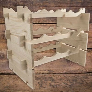 Soporte de almacenamiento independiente modular para estante de madera de pino natural de 12 botellas - Imagen 1 de 7