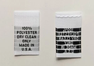 50PCS WHITE WOVEN CLOTHING SEWING GARMENT CARE LABEL - 100% POLYESTER DRY CLEAN - Picture 1 of 1