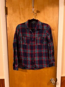 Derek Heart Damen blau & rot kariert gestreift Kragen Button Down Hemd Medium - Bild 1 von 4