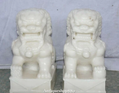 China Natural Blanco Jade Guardián Foo Fu Perro Puerta León Leo Animal Estatua Par Foto 1 de 4