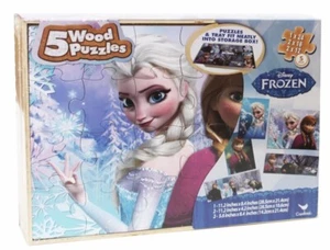 Disney's Frozen Puzzles In Wooden Storage Box 5 Puzzle NEW SEALED Elsa Anna - Picture 1 of 6