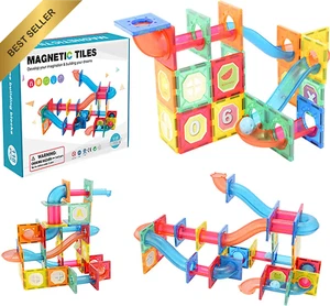 118PCS Magnetic Tiles Marble Run Pipe STEM Building Blocks for Kids Ages 3-12 - Picture 1 of 12