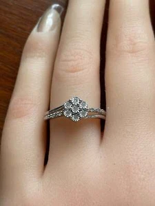 Vintage Sterling Silver 925 & Diamond Floral Engagement Ring Sz 7 - Picture 1 of 6