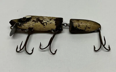 Vintage Wooden H2O Joint Fishing Lure, Jointed Swivel Body W/Three Treble Hooks - Image 1 of 4