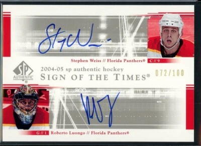 2004-05 SP Authentic Sign of the Times #DSWL Stephen Weiss/Roberto Luongo 72/100 - Image 1 of 2