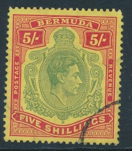 SG 118f Bermudas 1938-53 5/- Amarillo-verde y rojo/amarillo pálido, perf 13 en - Imagen 1 de 1