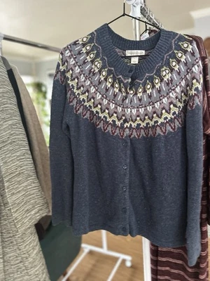 Cardigã suéter feminino Christopher & Banks azul Fair Isle tamanho G - Imagem 1 de 4