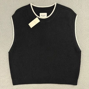 Abercrombie & Fitch Sweater Vest Womens Extra Large XL Black Knit Sweatshirt And - Picture 1 of 7