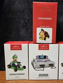 🎮 3 NEW Hallmark MARIOKART Luigi Donkey Kong SUPER NINTENDO NES CONSOLE NIB