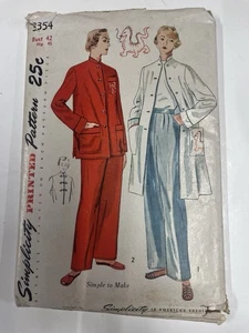 Vintage Simplicity Schnittmuster 3354 Asiatischer Pyjama Hosenanzug Damen 42 Mantel " - Bild 1 von 4