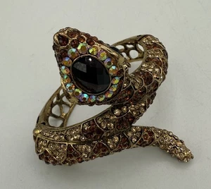 Brazalete con bisagras serpiente tono dorado ámbar citrino ópalo estrás redondo - Imagen 1 de 20