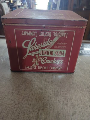 Lakeside Junior Soda Cracker Tin Antique - Imagem 1 de 4