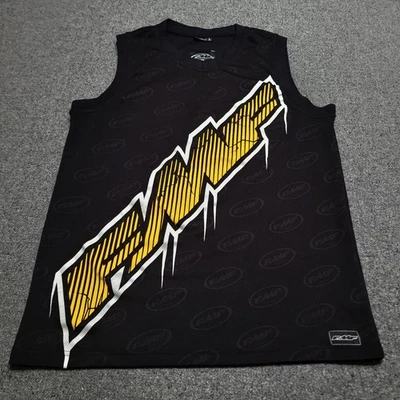 Camisa vintage Y2K FMF para hombre grande negra amarilla AOP máquina voladora camiseta de fábrica  Foto 1 de 4