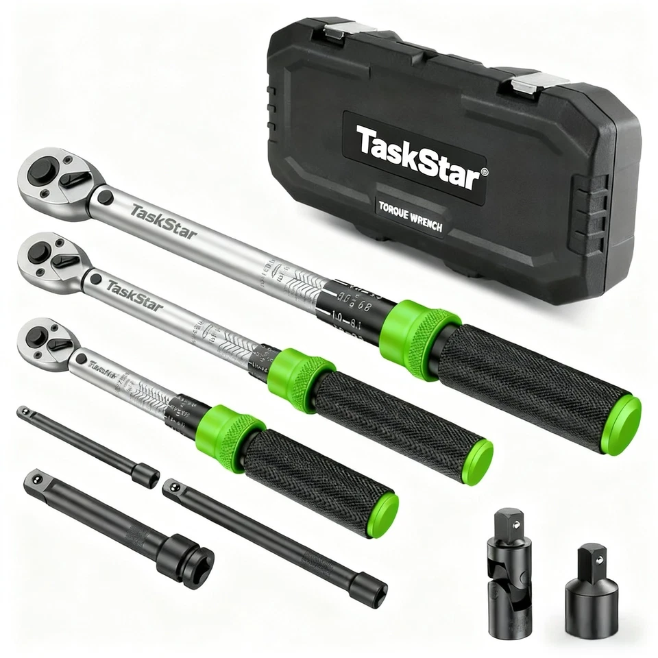 TaskStar Click Torque Wrench Set 8Pcs 1/4 3/8 1/2" Drive Dual-direction 72-Tooth