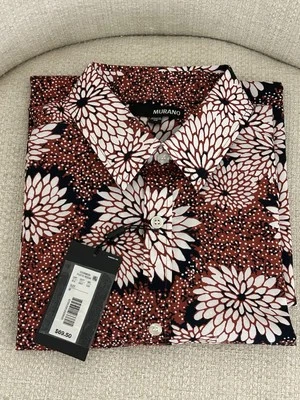 NUEVO CON ETIQUETAS Murano Talla M Rústico Rojo Floral Manga Corta Camisa Abotonada Hombre Foto 1 de 4