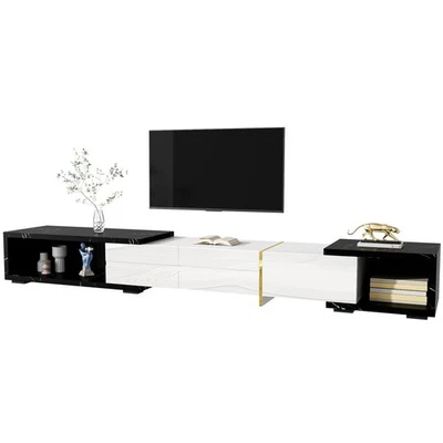 Erweiterbar Lowboard TV Schrank 140-260 cm Fernsehschrank Sideboard Weiß+Schwarz - Bild 1 von 4