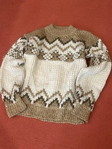 Vintage wool Sears Nordic crewneck knit sweater in Brown & cream 70s 80s M - Picture 1 of 8