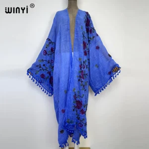 Summer Fashion Women Tassel Pashmina Embroidery Long Coat Loose Overcoat Thick W - Picture 1 of 18