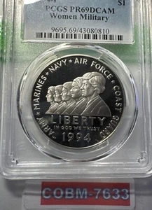 PROOF 1994-P 90% Silver Dollar Women Military PCGS PR69DCAM COBM-7633 - Picture 1 of 7