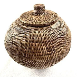 Rattan Basket Jar Handmade Woven Container - Picture 1 of 8