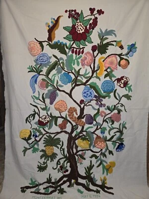 Vintage 1994 Punch Embroidery Tree Of Life Tapestry 91in X 66in  - Image 1 of 4