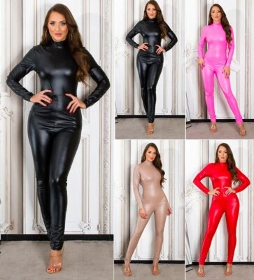 Koucla Overall langarm Wetlook Lederlook Kunstleder Optik Catsuit Milax-Fashion - Bild 1 von 2