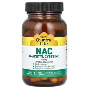 Country Life NAC N-Acetyl Cysteine 750 mg 60 Veggie Caps Gluten-Free, GMP - Picture 1 of 2