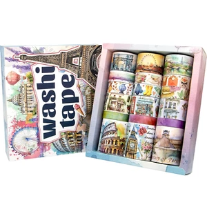 Washi Tape Set 18 Rolls - European Tourism Decorative Adhesive Masking Tape for - Picture 1 of 12
