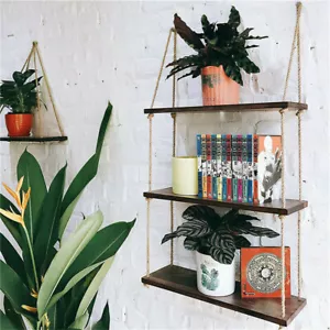 3 Tier Wall Hanging Shelves Distressed Wood Floating Shelf Window Plant Hanger - Picture 1 of 12