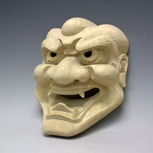 Shishi Leo Lion white Wooden Mask Omen Noh Kabuki Samurai Japan Kusunoki New - Picture 1 of 3