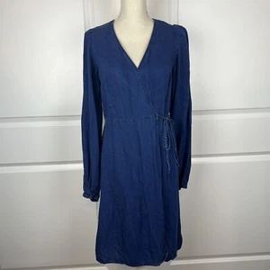 Old Navy Blue Denim Lyocell Tie Wrap Dress Puff Long Sleeve Size Medium Tall - Picture 1 of 8