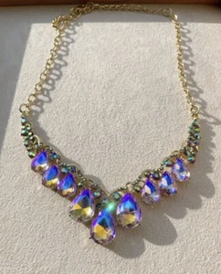 New Gorgeous 💕Teardrop Chain Statement Purple Crystal Necklace Choker Bibs - Picture 1 of 9