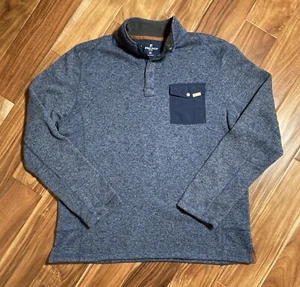 Woolrich Mens Fleece Pullover Snap T Mock Neck XL Blue Pocket Long Sleeve - Picture 1 of 4