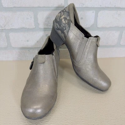 Spring Step Gold Leather Side Zip Ankle Boots Womens US 8 EU 38 Stretch Heel - Image 1 of 4