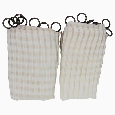 Custom Stripe Beige Cream Linen Semi-Sheer 2pc 164 x 98 Drapery Panel Set - Image 1 of 4