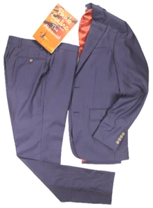 Indochino Mens Suit 36 34/32 Blazer Pants Plaid Navy Wool Skinny Office NEW - Picture 1 of 9