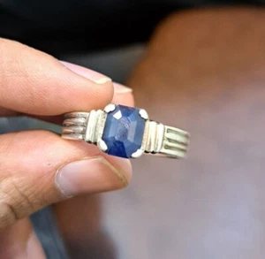 Blue Sapphire Stone Sterling Silver 925 Handmade Ring - Picture 1 of 4