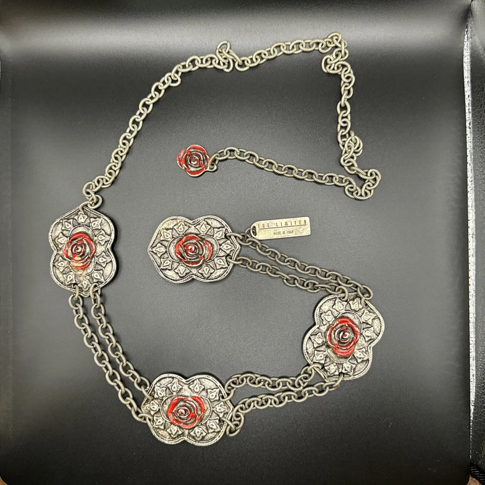 Cinturón de cadena concho de metal THE LIMITED esmalte rojo rosa Italia de colección vaquera occidental Foto 1 de 4