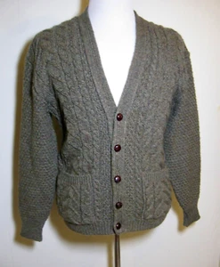 Vtg St Michael Mens British Wool Cardigan-Cable Knit-1980s-Fits 40-Chest Made UK - Picture 1 of 10