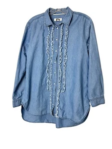 Pilcro by Anthropologie Juni Ruffled Women's Denim Button Down Shirt Size M - Picture 1 of 10