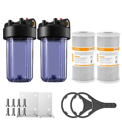 2Pack 10 Inch Clear Whole House Water Filter Housing System 10" x4.5" CTO Carbon - Image 1 of 4