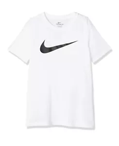 New Boys Nike Dri-Fit T-Shirt White with Black Swoosh logo Medium - Picture 1 of 3