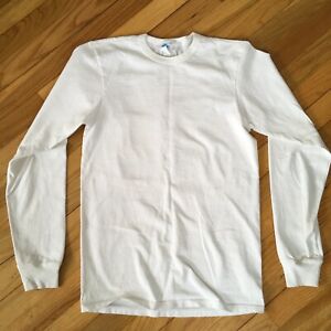 Champion Long Sleeve Heavy Cotton T-Shirt S White Crew Neck