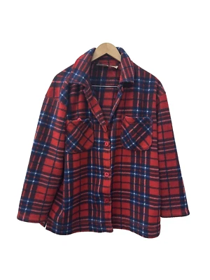 Vintage BASIC EDITIONS Womens Medium Fleece Chore Style Shacket Red Plaid - Image 1 of 4