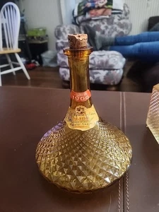 Amber Glass Decanter Stopper Diamond Point Vintage Bottle - Picture 1 of 3